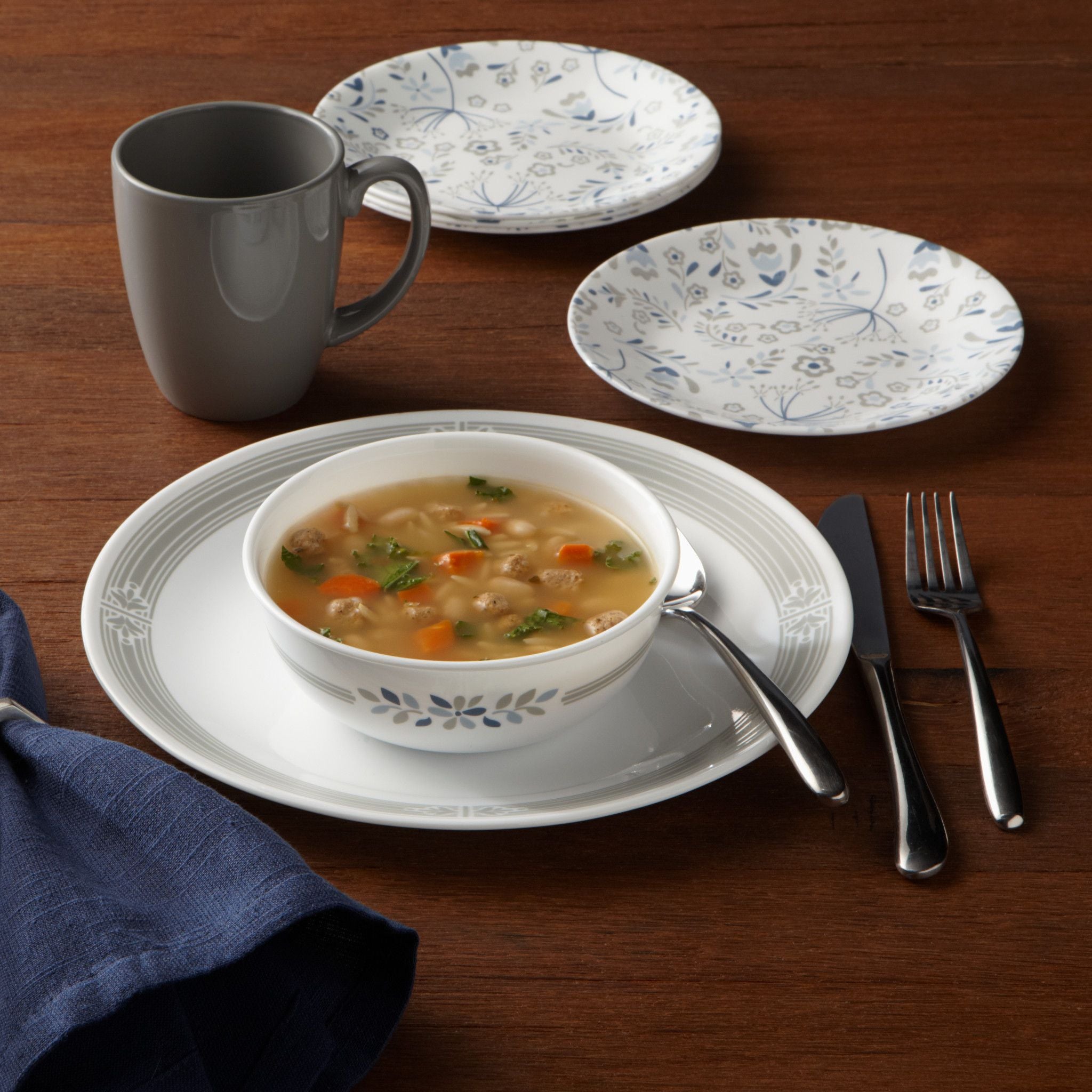 Corelle PRAIRIE GARDEN 16-oz SOUP Cereal BOWL **Choose: RED or GRAY Floral Motif - Image 8