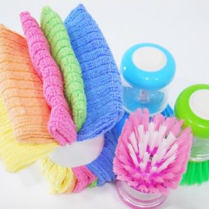 8-pc MICROFIBER Cleaning Cloths Dishcloths & Soap Dispensing Scrub Brush Set