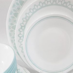 *NEW 16-pc Corelle DELANO DINNERWARE SET Lunch Plates Bowls *Aqua Sea Mist Green