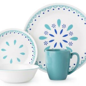 16-pc CORELLE Livingware SANTORINI SKY Dinnerware Set *Cobalt Teal Turquoise NEW