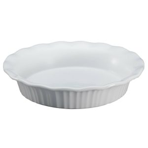 Corelle Corningware FRENCH WHITE 9 DEEP PIE PLATE Stoneware DISH Fluted Rim