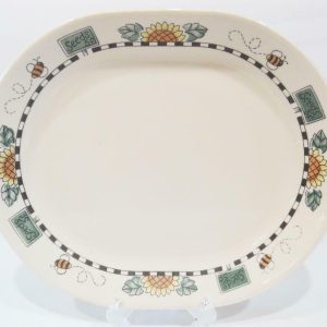 EC Corelle SUNBLOSSOMS Sandstone SERVING PLATTER Plate Sunflowers Bees Seeds