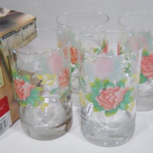 NEW 4 Corelle ELEGANT ROSE 7-oz JUICE GLASSES Pink Weighted Bottom Drinkware
