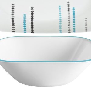 1 Corelle Square RAIN DROPS 22-oz Soup Cereal BOWL Turquoise Blue Aqua Rim