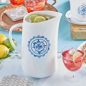Corelle PORTOFINO 2.5-Qt Porcelain BEVERAGE SERVING PITCHER *Italian coast blue tiles
