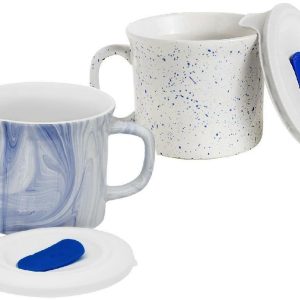 CORNINGWARE 20-oz Soup MEAL MUG Microwave Vent Lid MARBLE or SPECKLED BLUE