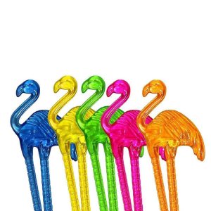 20 FLAMINGO Birds 5.75 Acrylic TROPICAL DRINK Cocktail Swizzle STIRRERS Sticks