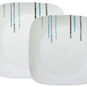 1 CORELLE Square RAIN DROPS 10 1/2 DINNER PLATE  *Turquoise Black Dots