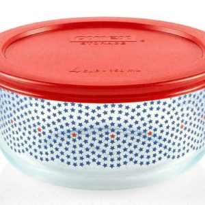 New PYREX 4 Cup RED BLUE American Patriotic Storage Bowl STAR SWIRLS