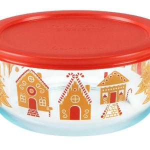Pyrex LARGE 7 Cup GINGERBREAD VILLAGE Bowl Holiday Storage Candy House Trees
