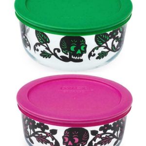Pyrex 4 Cup Halloween Trick or Treat DEAD SKULLS GARDEN Choose: PINK or GREEN