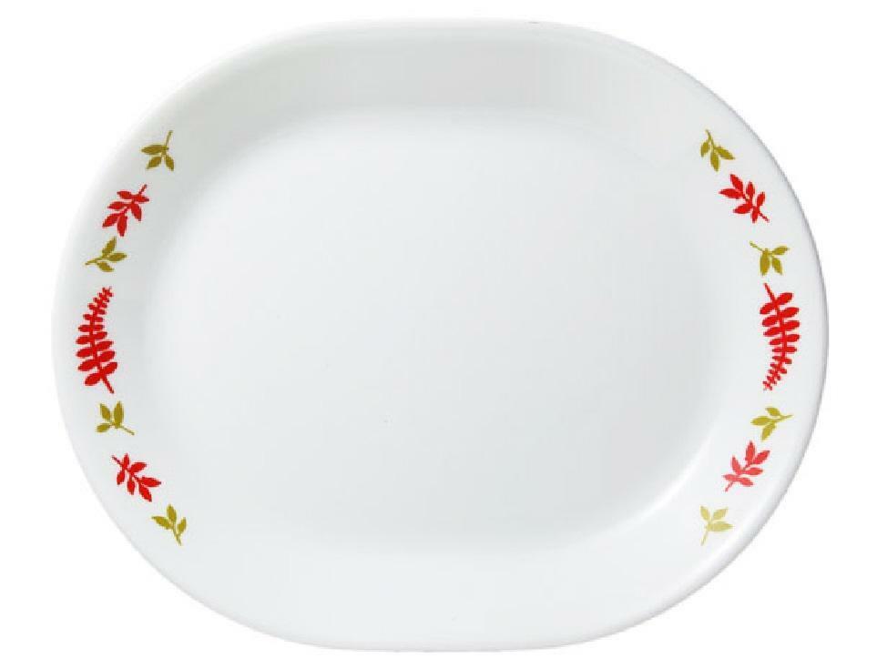 *NEW Corelle RAINFOREST 12 1/4 x 10 SERVING PLATTER Red Orange Fern Leaf Green