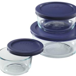 6-pc Pyrex Simply Store GLASS STORAGE SET 4. 2. 1 Cup ROUND BLUE Covers Valu-Pak