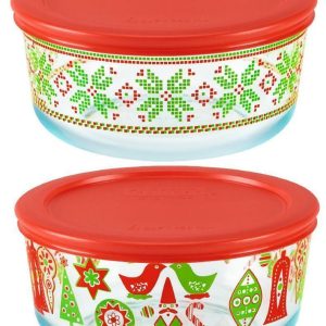 Pyrex 4 Cup CHRISTMAS Cross Stitch Sweater OR Ornaments Holiday Red Green Candy