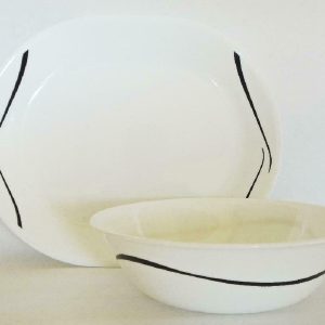 Corelle TWISTS & TURNS 12 Serving PLATTER or 1 QT BOWL *BLACK Simple Lines NEW