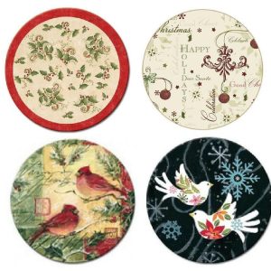 13 Tempered Glass CHRISTMAS LAZY SUSAN *Holly. Holiday Cheer. Cardinals. Doves
