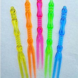 20 Colorful Acrylic FORK TIP GARNISH PICK Tropical Cocktail Stirrer Fruit Skewer