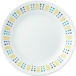 Corelle KEY WEST 6 3/4 BREAD PLATE Appetizer Dessert TEAL BLUE DOTS YELLOW WAVES