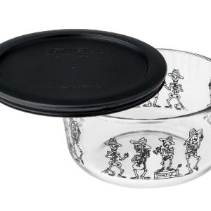 Pyrex Halloween MARIACHI BAND 4 Cup Storage BLACK Skulls Mexican Day of the Dead
