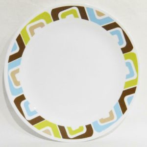 *NR MINT Corelle SQUARED 10 1/4 DINNER PLATE Blue Green Brown RETRO GEOMETRIC