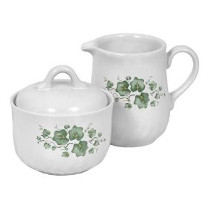 Corelle Coordinates CALLAWAY Green IVY Stoneware CREAM & SUGAR Bowl SET *New