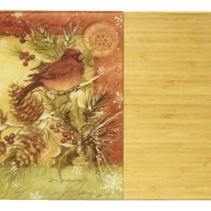 11x15 Christmas FROSTY NIGHT CARDINALS Glass & Bamboo Cutting Serving Board *NEW