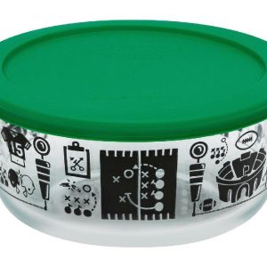 Pyrex FOOTBALL FANATIC 4 Cup STORAGE BOWL Stadium Field Goalposts Helmets Jersey