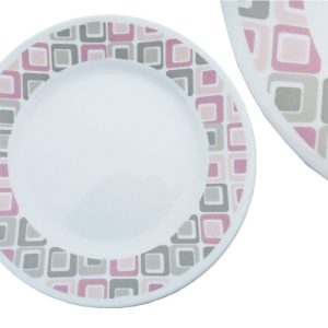 1 Corelle RETRO TILES 8 1/2 Wide Rim LUNCH Plate Gray Pink MOSAIC TILES New