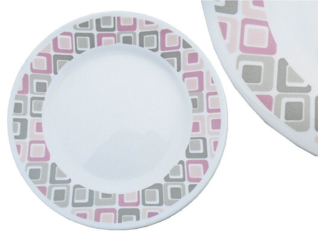 1 Corelle RETRO TILES 8 1/2 Wide Rim LUNCH Plate Gray Pink MOSAIC TILES New