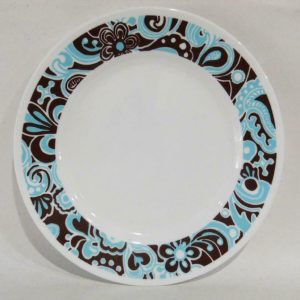 Corelle DANCING CAROUSEL 8.5 LUNCH PLATE Turquoise Brown Lightweight Vitrelle I