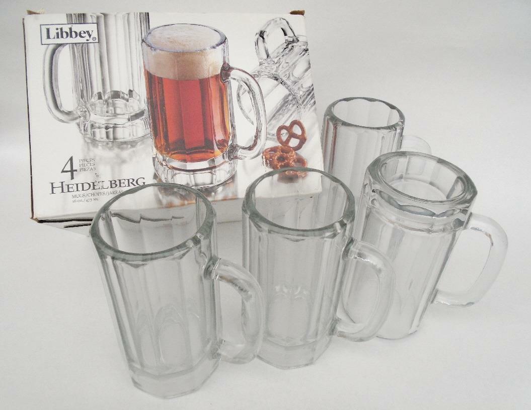 4 Libbey 16-oz HEIDLEBERG MUGS Beer Bar Glasses *Thick Heavy Weighted Base NIB