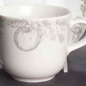 Corelle ANTIQUE LINEN 6-oz Coffee CUP Grey Fruit Botanical Sketches Cracking NEW