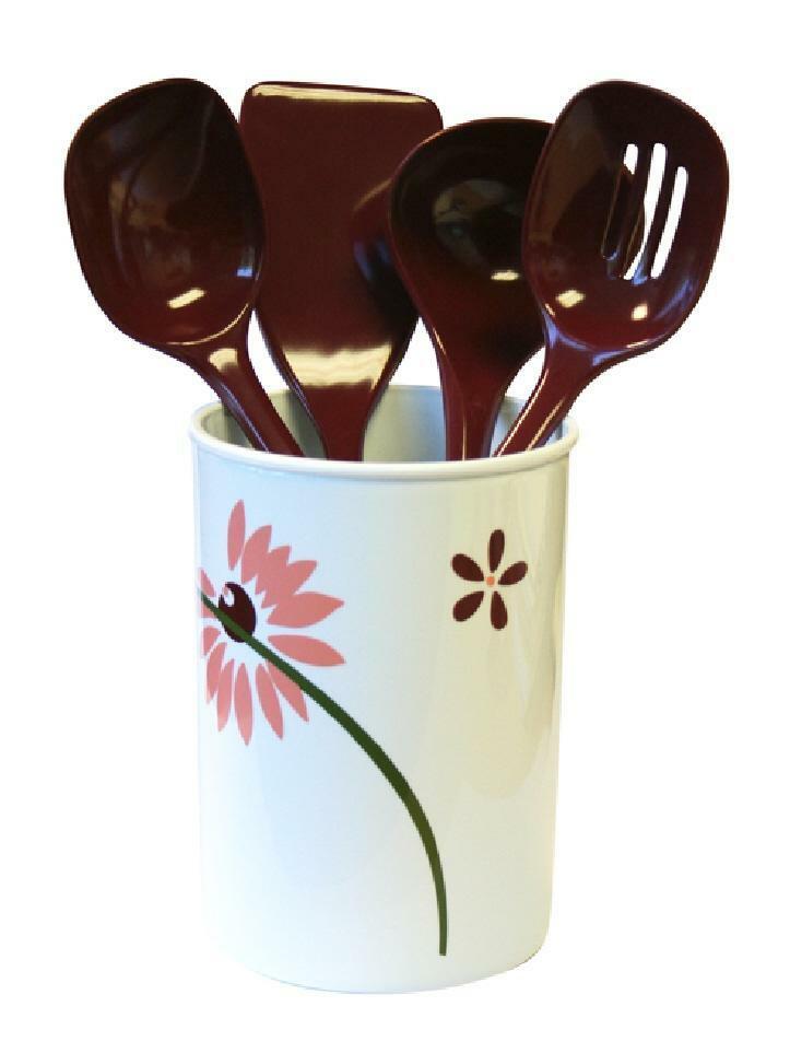 5-pc PRETTY PINK Corelle UTENSIL HOLDER Melamine SPOON SPATULA LADLE - Image 2