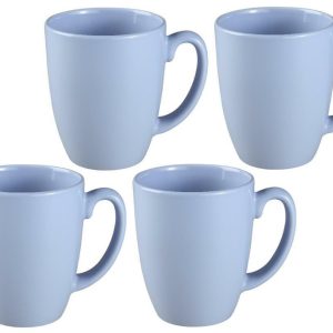 4 Corelle LIGHT BLUE 11-oz MUGS Stoneware *Crystal Frost Country Cottage English