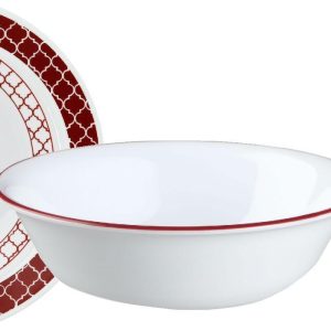 1 Corelle CRIMSON TRELLIS / RADIANT / FEBE / DANCER  18-oz SOUP Cereal BOWL Red Rim
