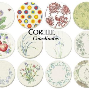 Corelle Coordinates STONEWARE Drink COASTER Set +WOOD CADDY Holder Beverage *NEW