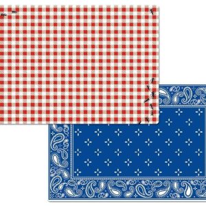8-pc PICNIC GUESTS Reversible PLACEMAT SET *Ants BBQ RED Gingham BLUE Paisley