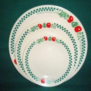 Corelle 6.75 FARM FRESH Fruit Sandstone BREAD PLATE Green Gingham JAM Jelly NEW