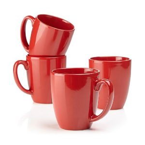 4 Corelle 11-oz BRIGHT HOLIDAY RED Stoneware Mugs Cups *Winter Holly -Cheerful Flurry
