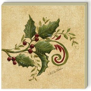 4 Christmas Holiday HOLLY COASTERS Stoneware Square Tiles Cork Festive Red Green