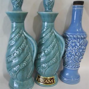 3 Jim Beam Whiskey DECANTERS Regal China TURQUOISE SWIRL & BLUE DAISY Bottles
