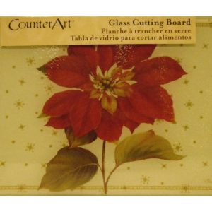 12x8 Christmas GLASS CUTTING BOARD / Hot Plate *Poinsettia. Holly. Cardinals NEW