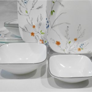 ❤️ 17-pc CORELLE Boutique ADLYN DINNERWARE SET Coral Blue Grey Watercolor Floral
