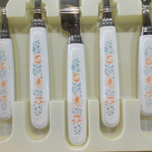 NEW 20-pc Corelle APRICOT GROVE Stainless FLATWARE Set *Orange & Blue Florals