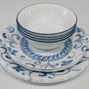 ❤️ 12-pc Corelle ARTEMIS DINNERWARE SET Plates Bowls *Cool Blue Floral Tendrils