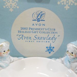 2002 AVON SNOWLADY 8 CANDY & NUT BOWL Dish Winter Holiday Ceramic Snow Women