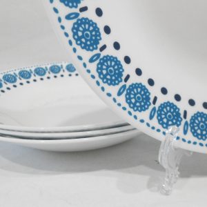 4-pc CORELLE Opal MilkGlass AZURE Blue MEDALLION 23-oz MEAL BOWLS Pasta Plate