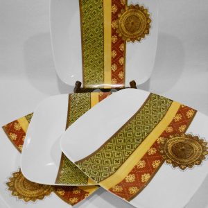 NEW 4 Corelle Square BAMAKO 10 1/4 Dinner Plates GEOMETRIC AFRICAN FABRICS