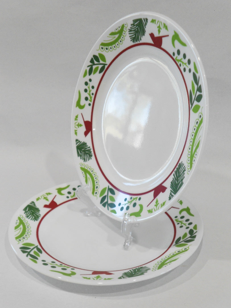 2 Corelle BIRDS & BOUGHS 8.5 LUNCH PLATES Christmas Red Cardinals Holiday