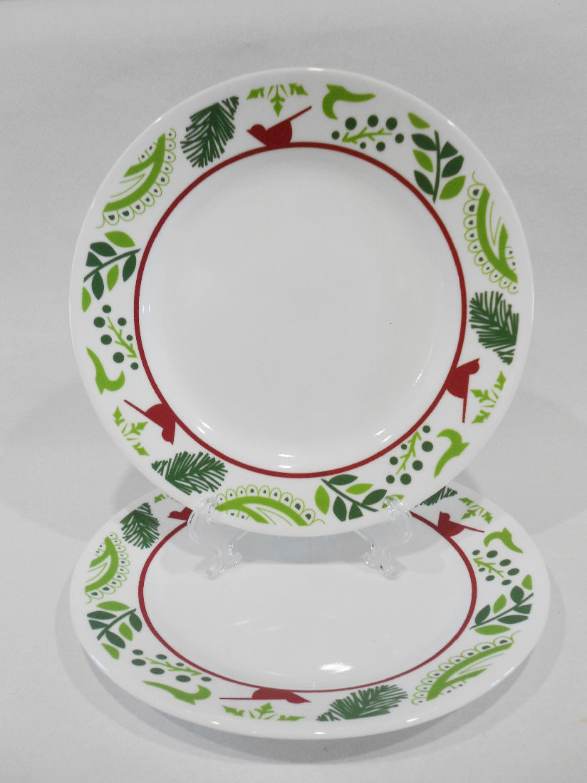 2 Corelle BIRDS & BOUGHS 8.5 LUNCH PLATES Christmas Red Cardinals Holiday - Image 2